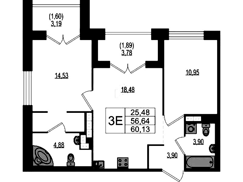 2-комнатная квартира 60.13 м², 3/4 эт., ЖК «Ranta Residence»
